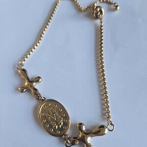 miraculous medal bolo bracelet with cross charm stainless steele brand new